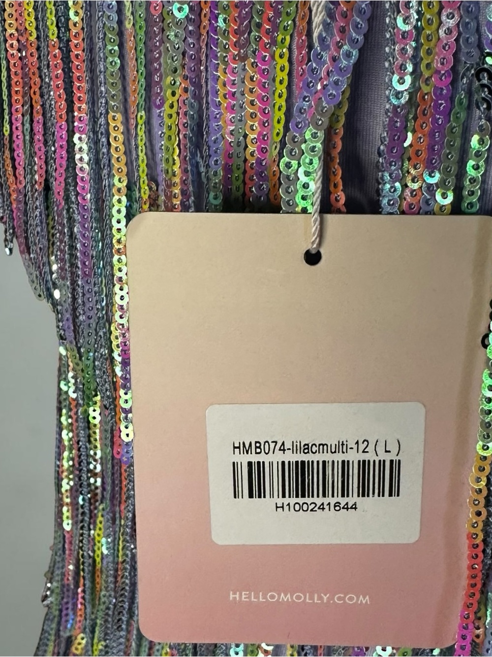 Hello Molly She’s A Showgirl Sequin Fringe Mini Dress Rainbow Pastel L NWT - Picture 6 of 12